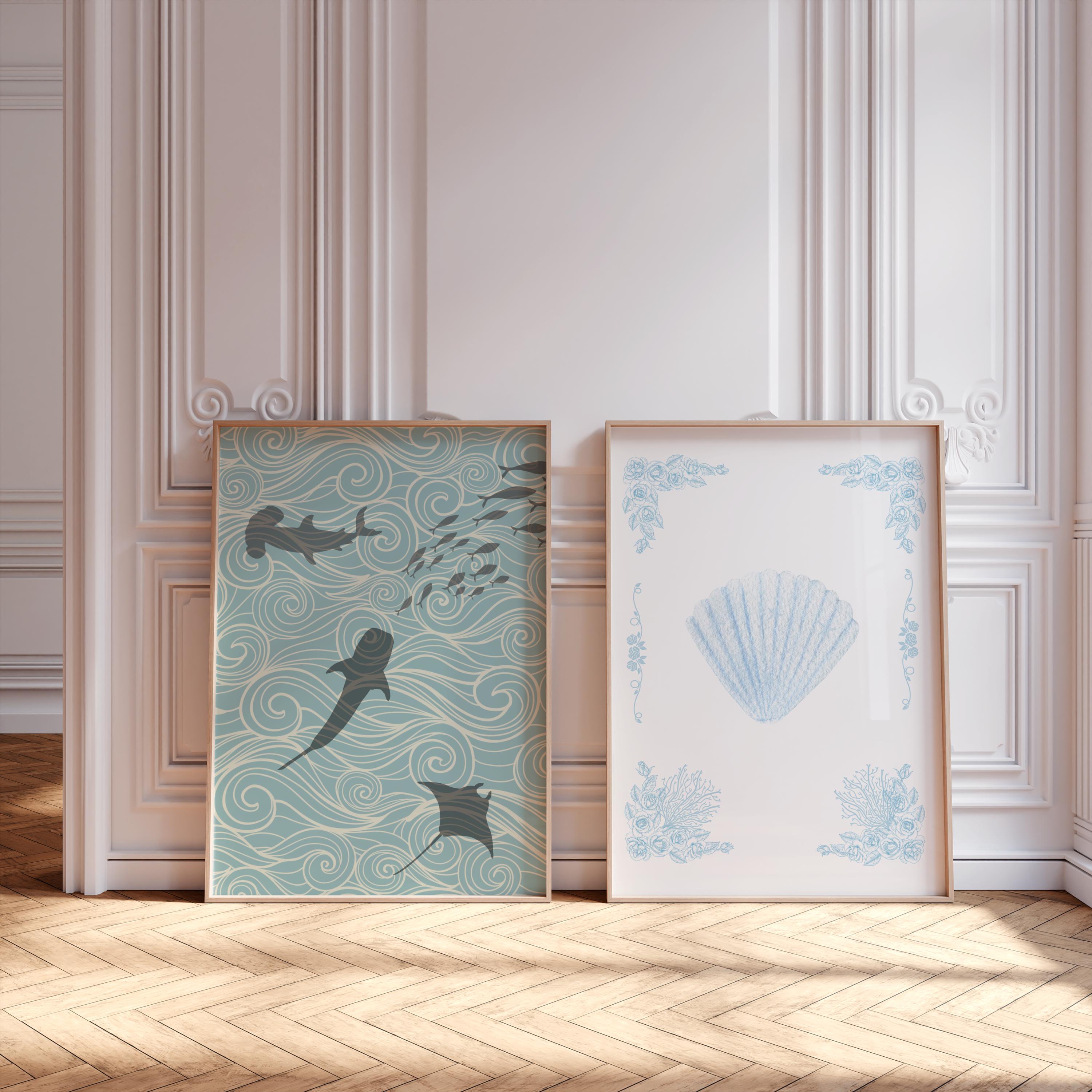 Ocean Art Print | Hammerhead Shark, Whale Shark & Manta Ray Wall Art ...