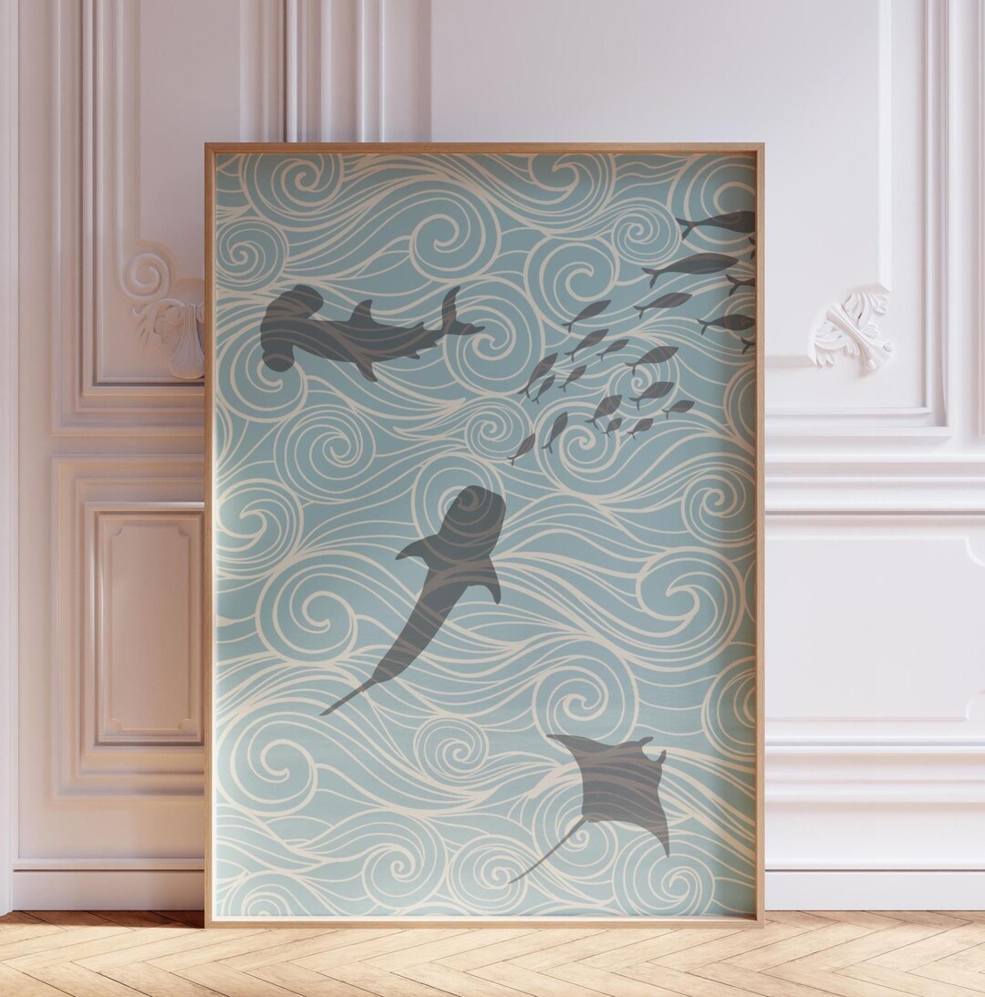 Ocean Art Print | Hammerhead Shark, Whale Shark & Manta Ray Wall Art ...