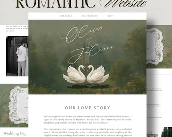 Vintage Swan Wedding Website Template, Editable Canva Design (Digital Download