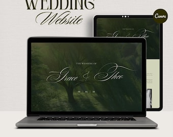 Willow Tree, Elegant Wedding Website Template, Editable Canva Invitation (Digital Download)
