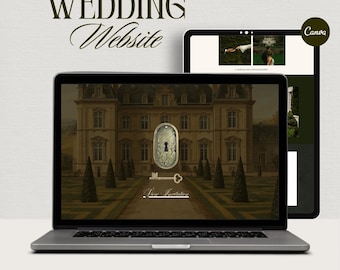 Vintage Key Wedding Website Template, Modern Canva Design (Digital Download