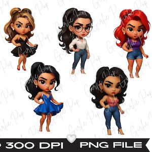 Chibi Latina Girl PNG Bundle: Chicana Art, Shirt Designs (Digital Download)