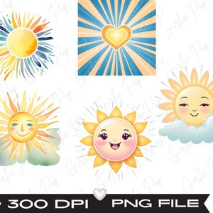 Sunshine PNG Clipart Set of 5 – Cute Sun Digital Download for Sublimation, Stickers, Wall Art, Baby Shower Decor, Scrapbooking & Crafts sun