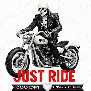 Motorcycle Rider PNG: Biker Skull Clipart, Gothic Sublimation Design