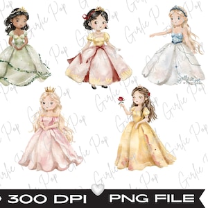 Watercolor Princess Clipart Bundle: Fantasy PNG Files for Party Decor