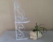 White Metal Shelf, vintage metal shelf, metal plant stand, Bathroom Shelf