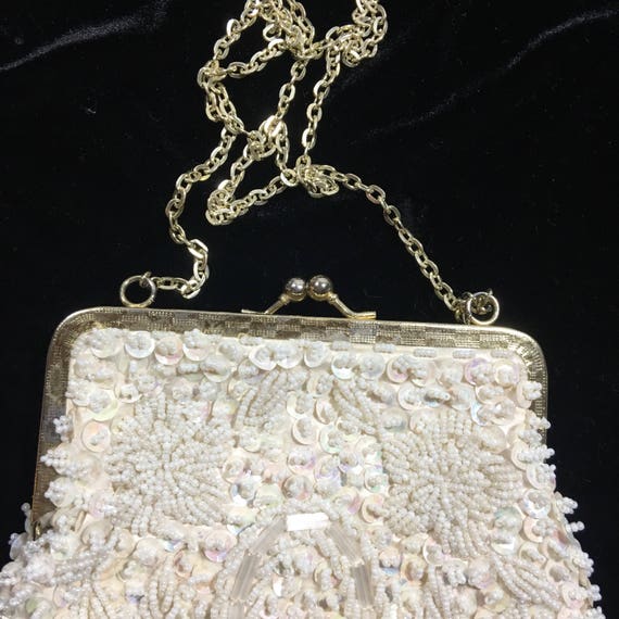 Ivory evening beaded purse, beaded clutch, vintag… - image 8