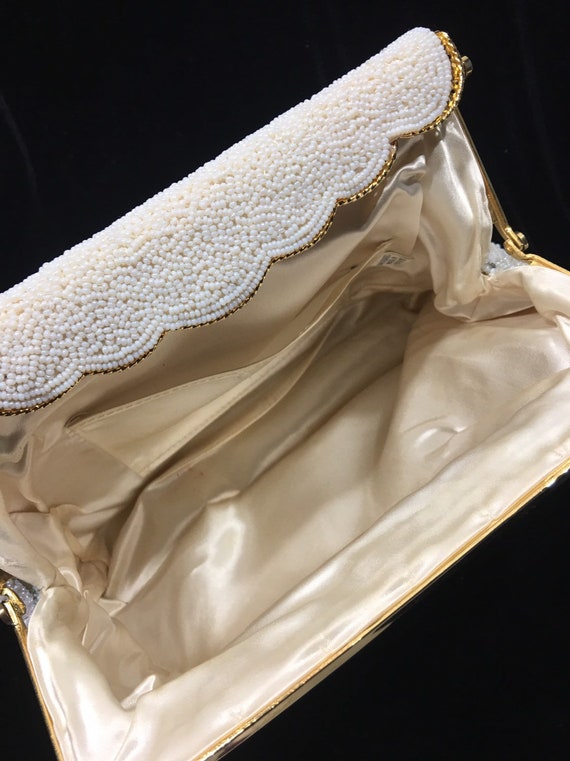 Ivory evening beaded purse, beaded clutch, vintag… - image 8