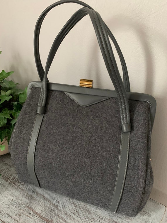 Vintage wool purse, gray wool purse, 60s purse, vi