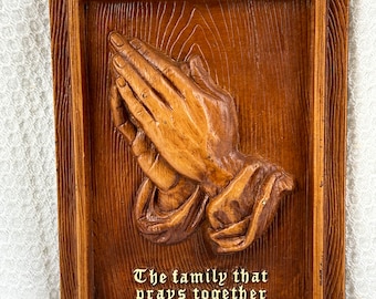 Vintage praying hands, burwood praying hands, 3D praying hands, vintage religious picture, the family that praise together stays together