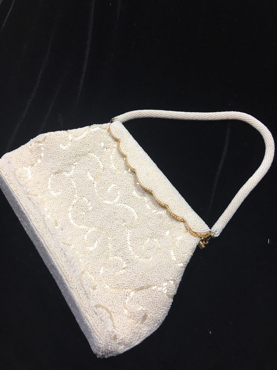 Ivory evening beaded purse, beaded clutch, vintag… - image 5