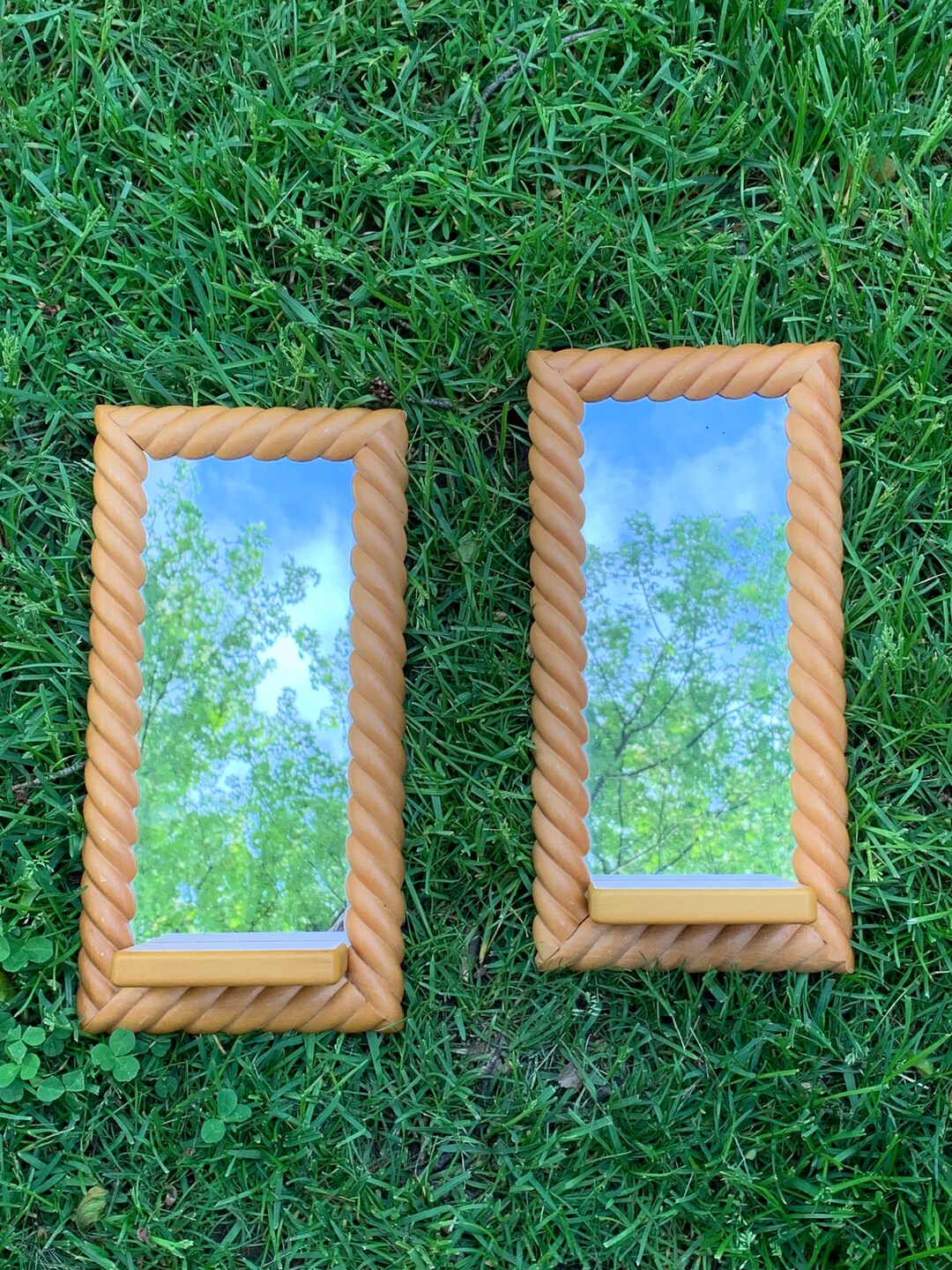Vintage Wood Mirror, Set of Wood Mirrors, Vintage Wood Shelf, Pair of Wood Shelves Etsy