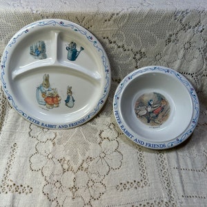Vintage Toddler dishes, bunny plate and bowl set, vintage Peter Rabbit dinnerware