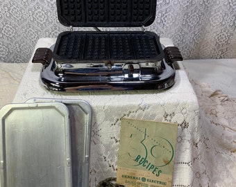 Vintage GE Chrome Grill and Waffle Maker - Model Type G44 - With