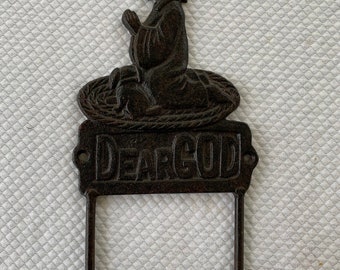 Dear God praying girl, vintage iron hook, vintage religious decor, iron wall decor, iron wall hook,