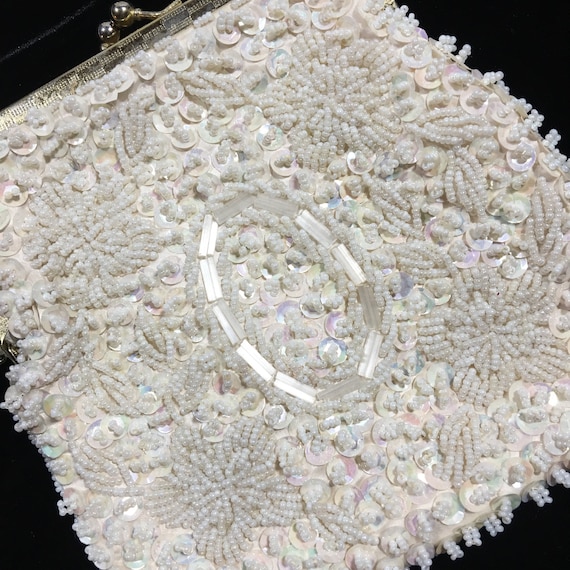 Ivory evening beaded purse, beaded clutch, vintag… - image 4