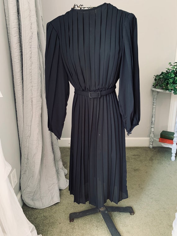 Vintage Black pleated dress, vintage black dress, 