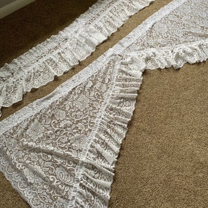Vintage lace curtains, white lace swag curtains, vintage swag curtain set, vintage lace valence