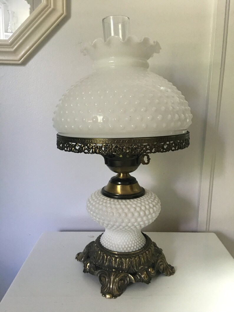 Vintage Large Milk Glass Lamp / Vintage Hobnail Lamp / White Etsy