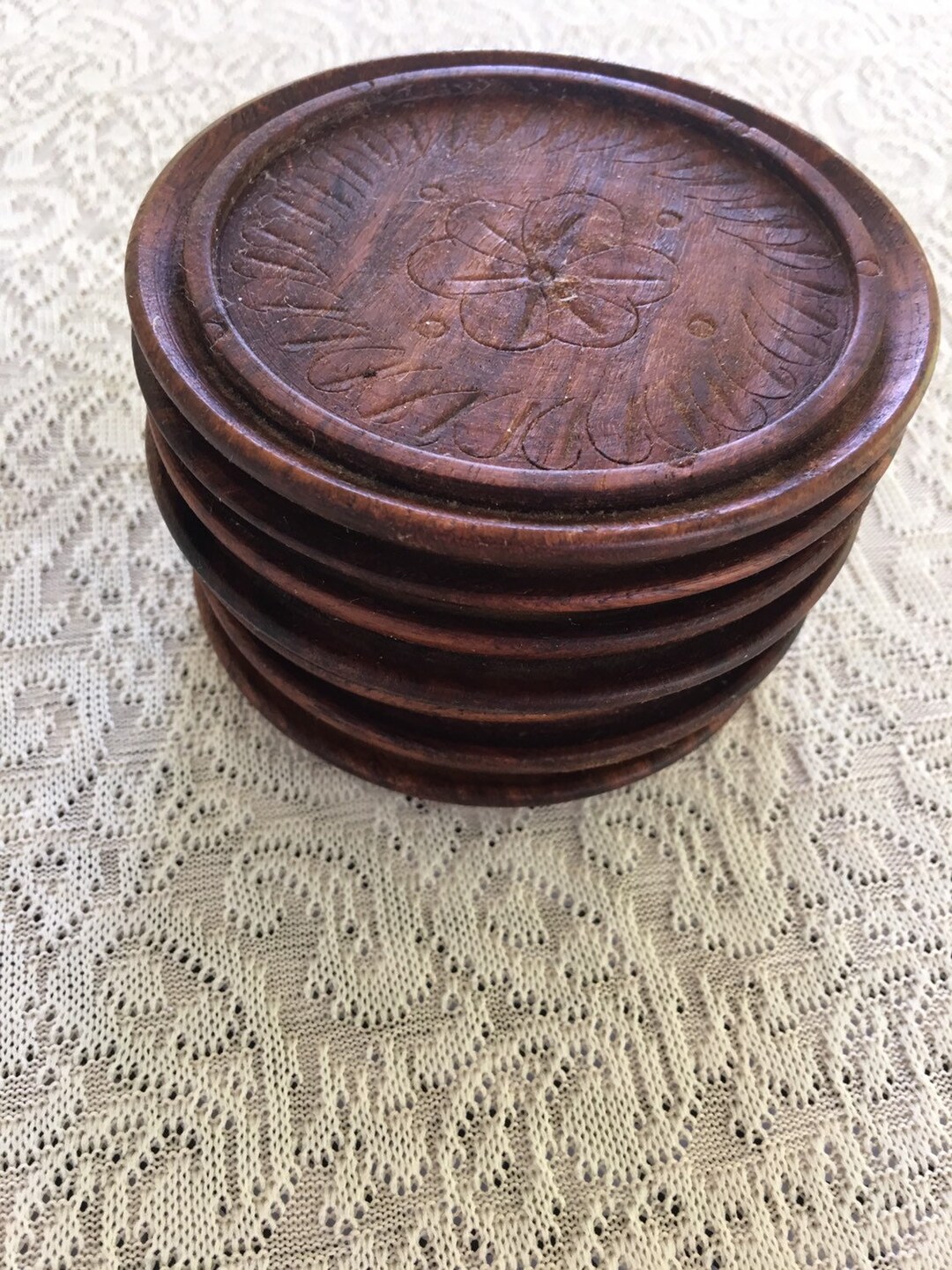 Vintage Wood Coasters Vintage Coasters Hand Carved Coasters Etsy