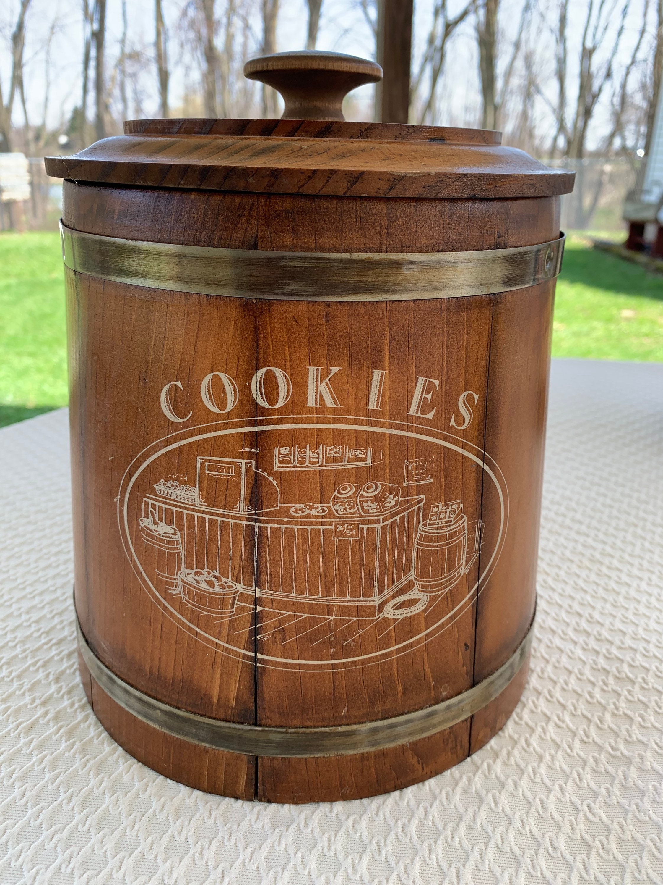 木製クッキージャー ヴィンテージ Wooden Cookies Jar