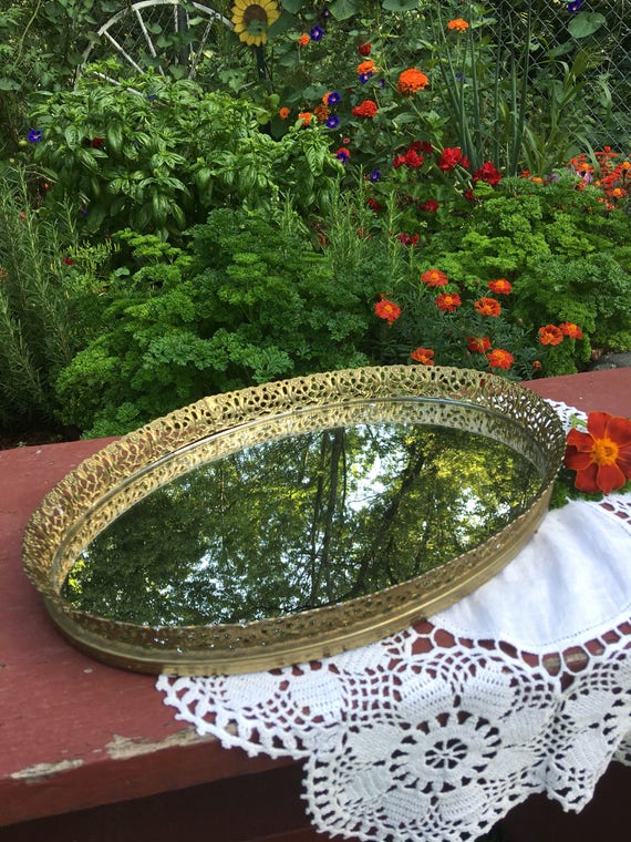Vintage Filigree Mirror Tray Dresser Tray Silver Plated Etsy