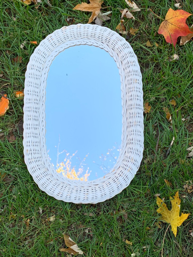 Vintage Wicker Mirror Vintage Mirror White Vintage Mirror Etsy