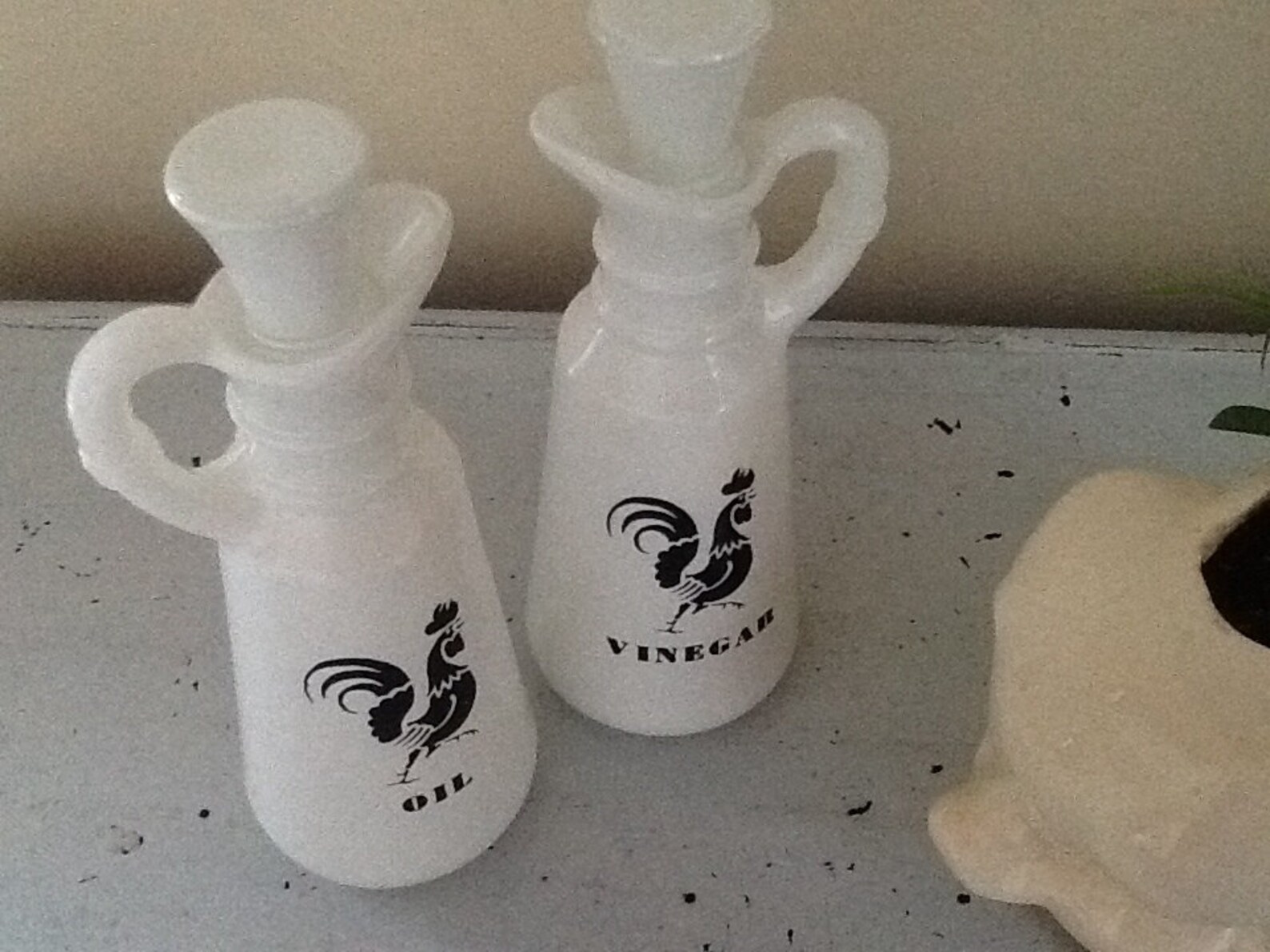 Black and White Rooster Decanters / Oil and Vinegar Cruets / Etsy
