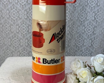 Vintage Orange and pink Thermos - Made in the USA, allidin Thermos, vintage thermos