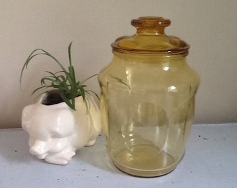 Amber Cannister, Amber Glass storage Jar, Lidded Jar, Vintage Storage Jar, Vintage Cookie Jar, vintage glass container, glass storage