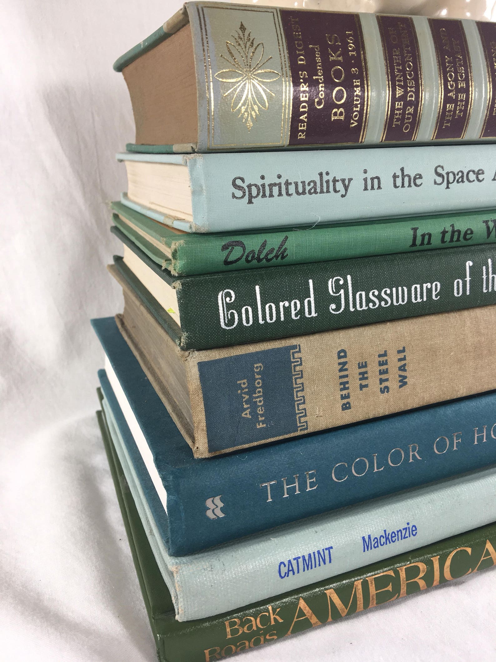 Vintage Green Books Green Decor Green Stack of Books Etsy