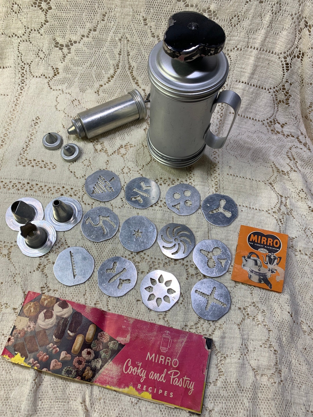 Vintage Mirror Cookie Press, Aluminum Cookie Press, Cookie Cutter, Vintage Cookie Cutters