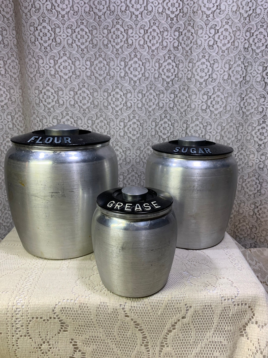Kromex Aluminum Canisters, Vintage Canister Set, Spun Aluminum