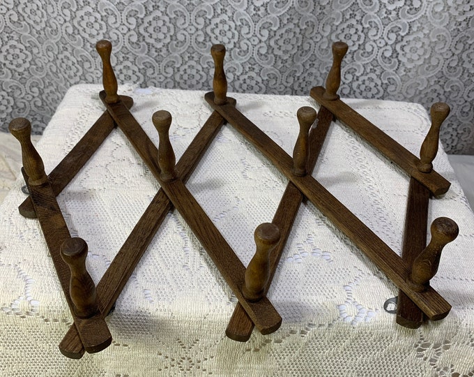 Antique Accordion Peg Rack, Vintage Wooden Peg Rack, Folding Peg Rack