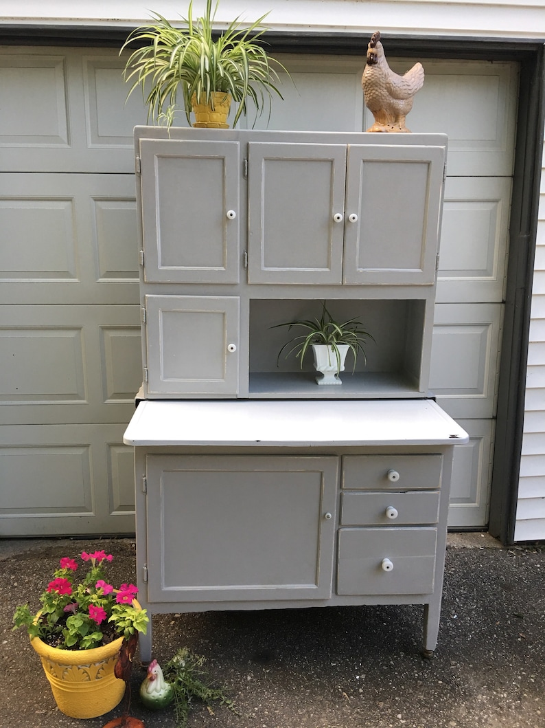 Vintage Hoosier Cabinet Gray Kitchen Caninets Bakers China Hutch