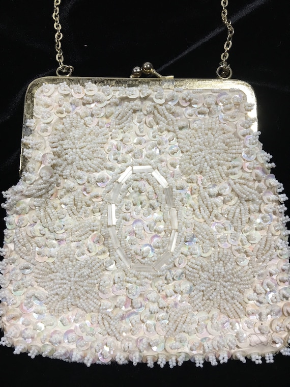 Ivory evening beaded purse, beaded clutch, vintag… - image 2