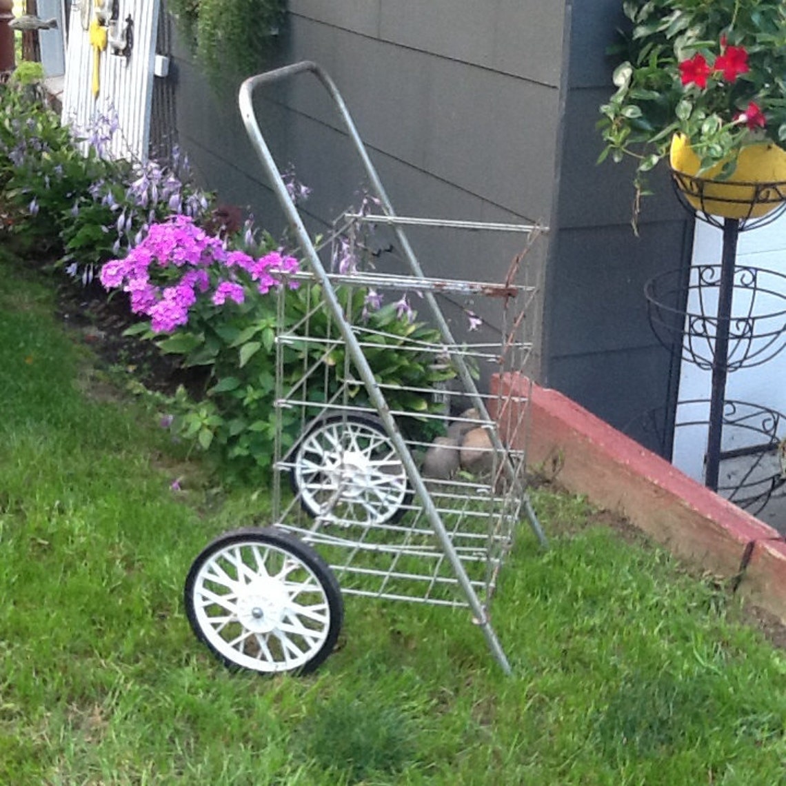 Wheeled Shopping Cart Metal garden Cart folding Beach Cart Etsy