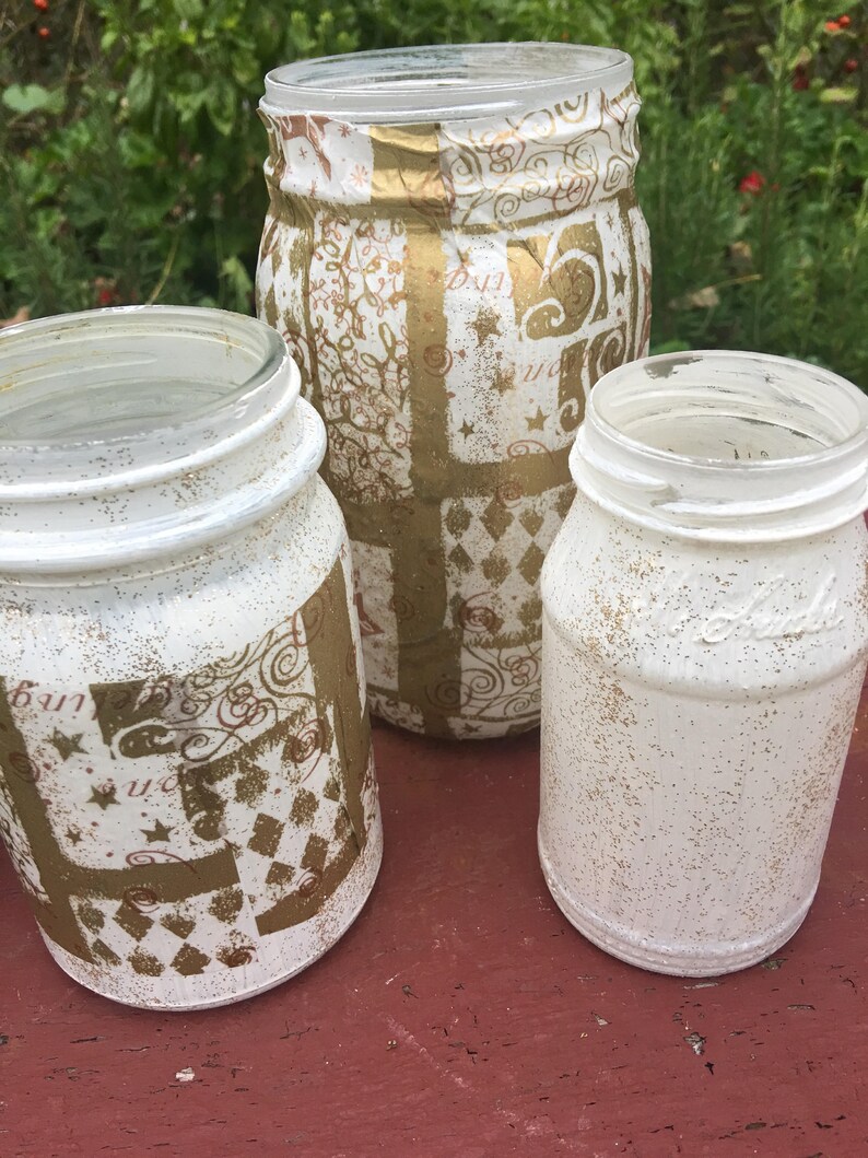 Gold Holiday painted and modge podge Vases or holiday candle Etsy