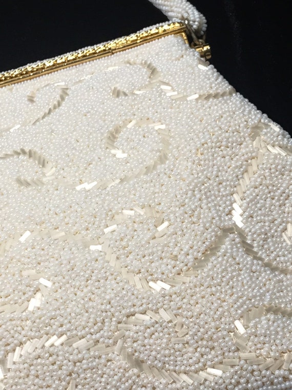 Ivory evening beaded purse, beaded clutch, vintag… - image 4
