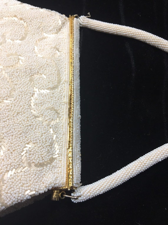 Ivory evening beaded purse, beaded clutch, vintag… - image 9