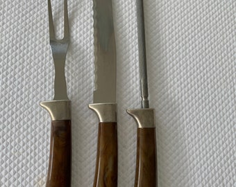 Vintage sheffield carving set, vintage baklite carving set, vintage stainless steel carving set, vintage knife set