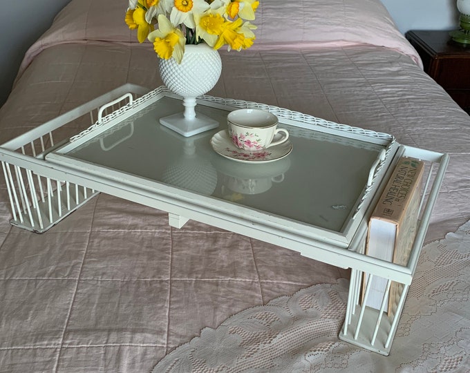 Vintage White Wicker Bed Tray, Vintage Bed Tray, Vintage Breakfast Tray