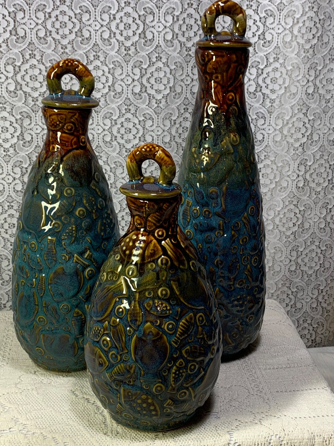 Blue Pottery Vase Pottery Fish Vase Blue Pottery Vase Etsy