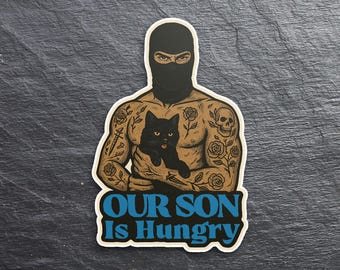 Funny Tattooed Cat Dad Sticker: Dark Bookish Humor