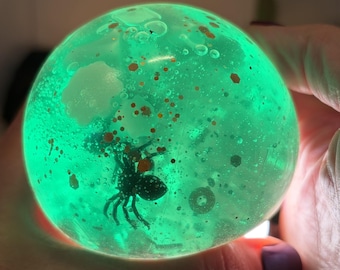 Halloween Squishy Stress Ball | Green Ghost Spider Glitter | Gothic Sensory Toy