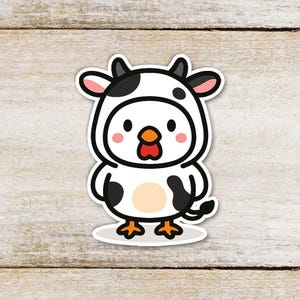 Cow Chicken Sticker – Funny Vinyl Sticker of Chicken in a Cow Suit – Cute Animal Costume Sticker for Laptop, Journal, or Water Bottle