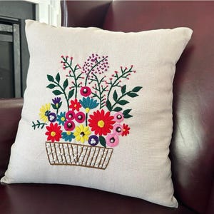 Hand Embroidered floral Pillow, Flowers embroidery
