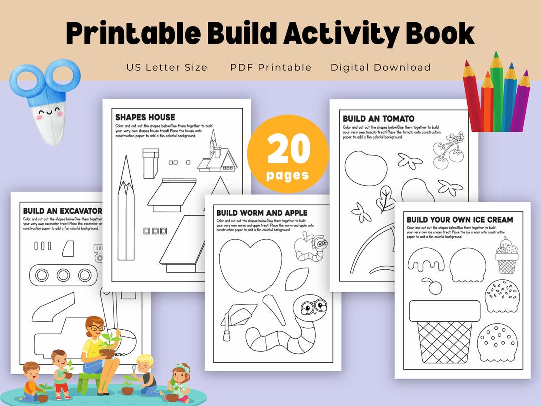 Cut And Build Worksheet.pdf Cut and Build Activity Pack | 20 Printable Pages | Preschool Fine Motor ...