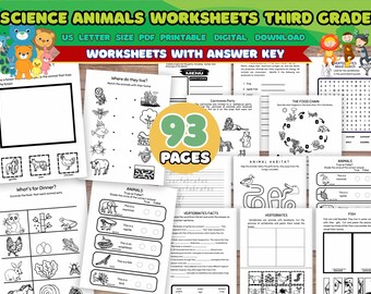 Science Animals Worksheets, 93 Pages of Wildlife Learning and Animal Facts for Kids, Third Grade Science Workbook with Answer Key, Printable