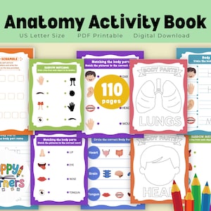 Anatomy Activity Book for Kids, 110 Pages, Printable Human Body Systems, Diagrams & Fun Facts, Science Learning PDF, Instant Download